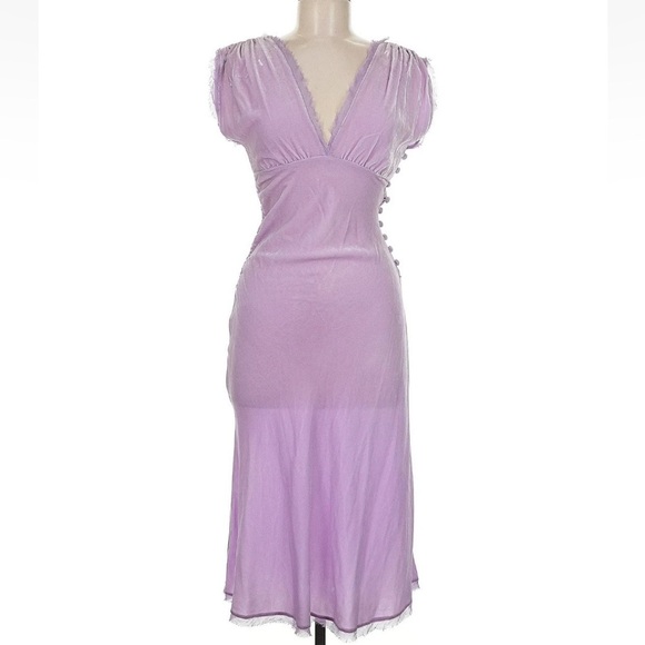 Vintage Diane Von Furstenberg Velvet Midi Dress Short Sleeve 90s Slip Button 6 S - Picture 2 of 10